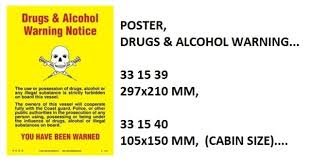 IMPA 331540 - POSTER, 105x150 MM, DRUGS & ALCOHOL WARNING (CABIN SIZE)....